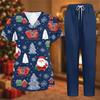 Damen-Uniformset mit kurzärmeligem Weihnachtsdruck-Oberteil und Hose, 2-teiliger Pflegekraft-Kittel