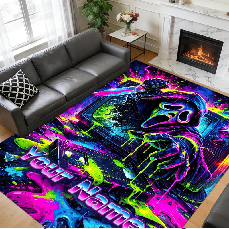 Crystal Velvet Rug Custom Name Text, Soft Non Slip Floor Mat Home DecorScream Ghostface