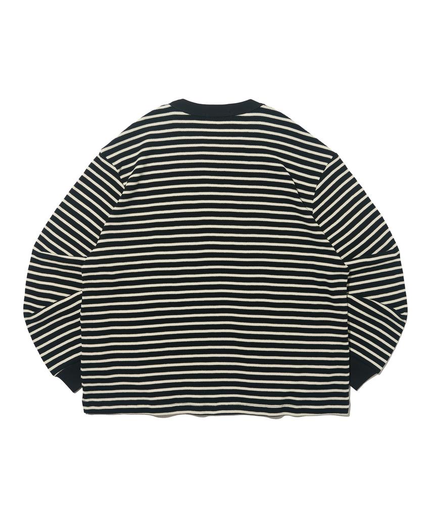 TAILOR STUDIO Heritage Waffle Stripe Long Sleeve Tee (Black)