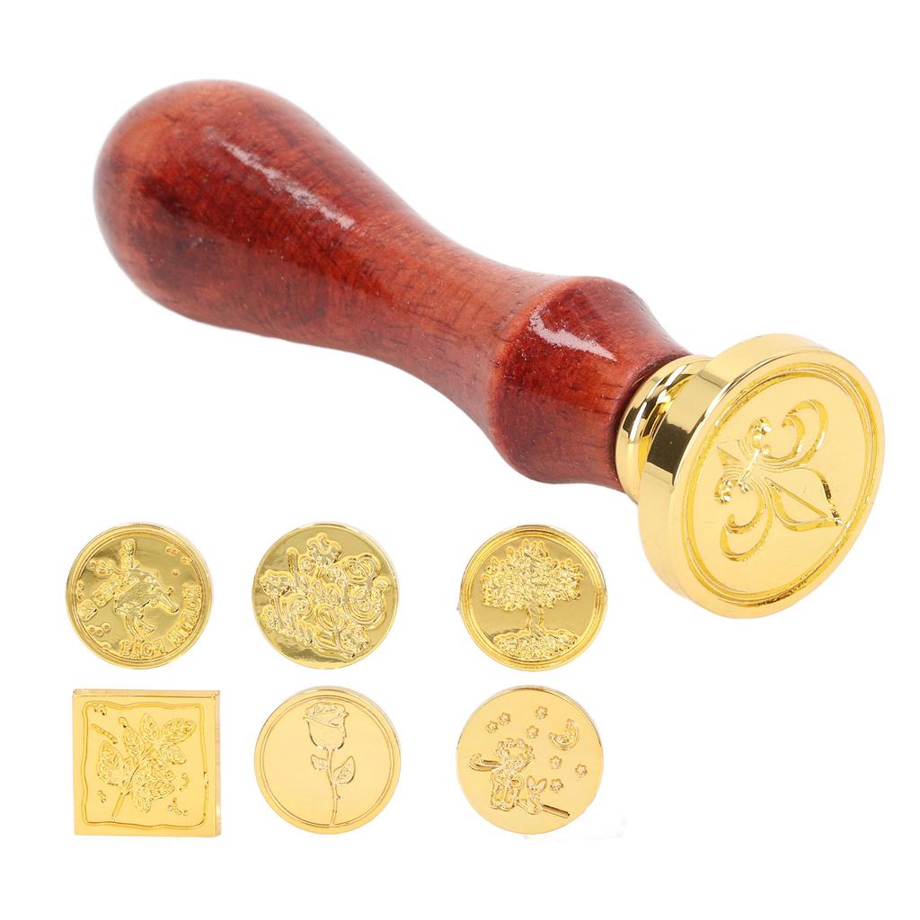 European Retro Wax Stamp Kit with Detachable 7 Vintage Stamp Heads Clear Engraving Wax Stamp   Kit for Envelope