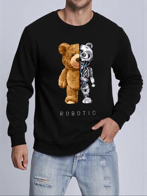 Plush And Robotic Bear Printed Mens Pullovers Autumn Casual Sweatshirt Comfortable Y2K Sportswears Hot Sale Casual Sweatshirts