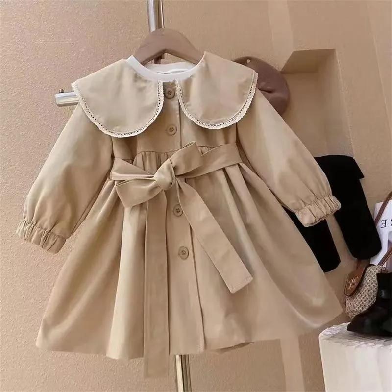 Girls Fashion Cute Long Trench Jacket Children Baby Windbreaker Daily Coat Turndown Collar Outerwear Infant Casual Clothing