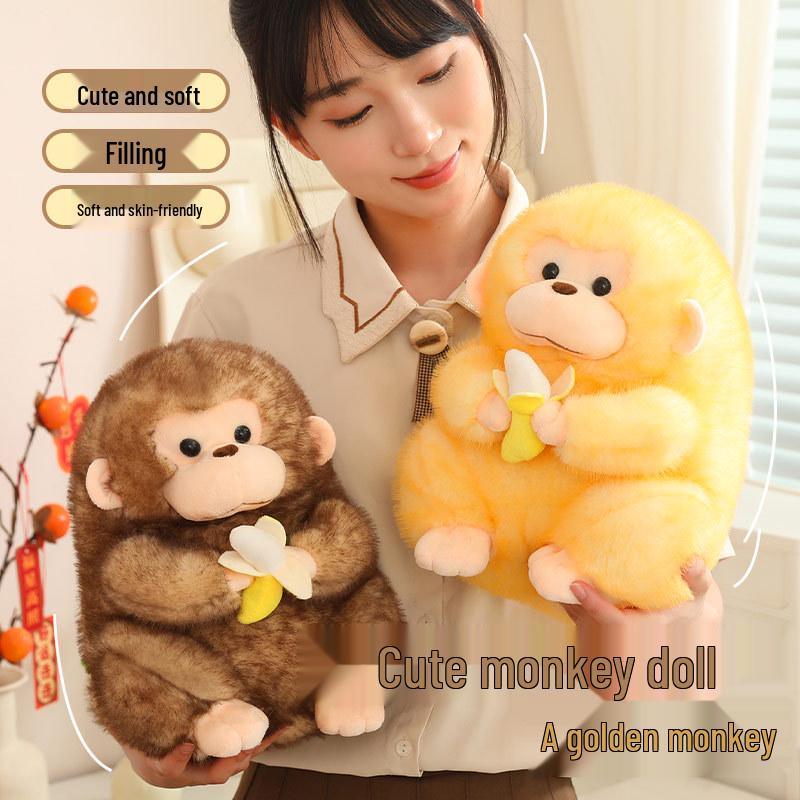 Golden Gorilla Monkey Plush Toy - Zodiac Gift with Banana