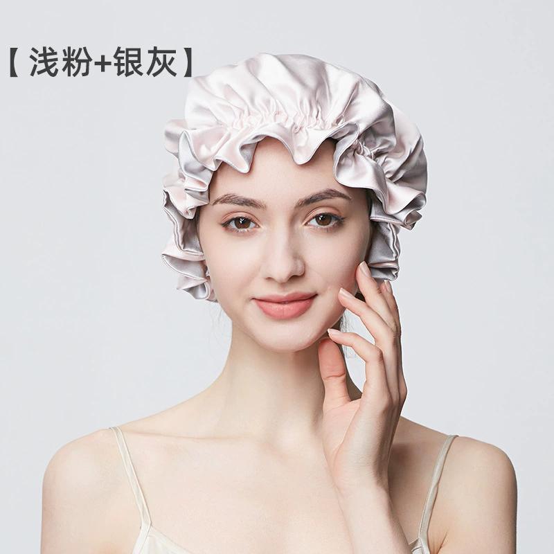 100% Mulberry Silk Hood Sleeping Cap Women's Night Hat 19 Momme with Adjustable Ribbon Hair Care