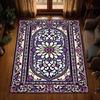 Stained Glass Style Rug with Purple and Pink Floral Motif for Vintage Style Romantic Living Room or Artistic Bedroom Decor