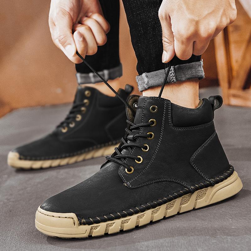Large Size Martin Boots Men's 2025 Winter New Velvet Warm Medium Top Cotton Boots Soft Sole Casual High Top Men's Shoes