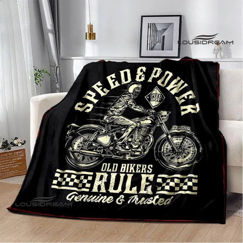 Motorcycle Retro Printing Blanket Flange Warm Soft and Comfortable Picnic Blanket Bed Linings Birthday Gift