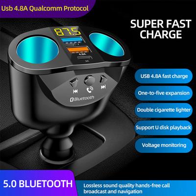 Nabíječka do auta Bluetooth FM vysílače Zásuvka zapalovače Dvojitý USB QC 3.0 Rozbočovač Rychlé nabíjení 12V Auto Hands-free Volání Zásuvky