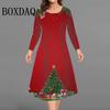 Women Dresses Fashion Christmas Snowflake Printed Party Dress Casual Long Sleeve Autumn Winter Plus Size Loose A-Line Dress