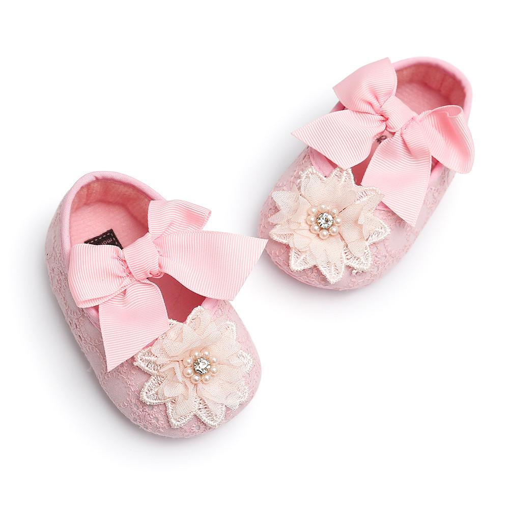 

Baby Girl Learning Shoes With Flower And Rhinestone Decor For Spring Autumn Walks Pink,12cm
