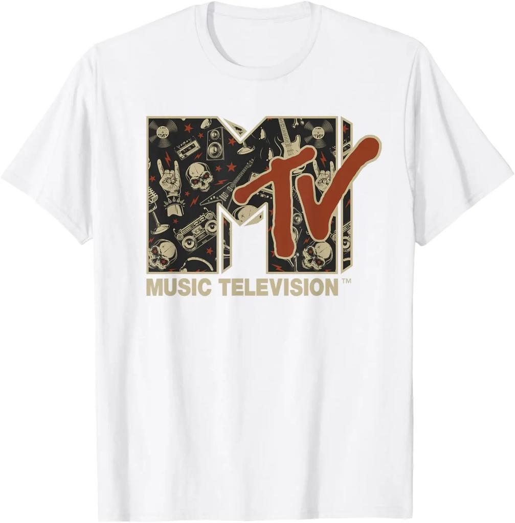 MTV Rock N Roll Music Hard Heavy Metal Skull Guitar Vintage T-Shirt Y2k Clothes Women Clothing Tee Shirt Femme Camisetas