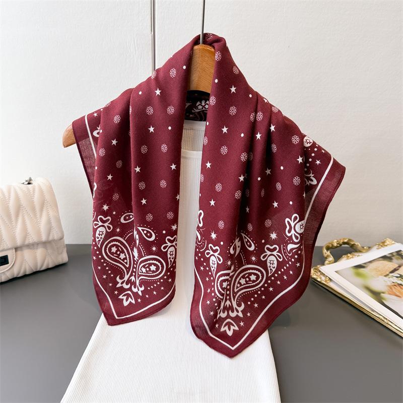 Cashew Flower Herringbone Pattern Cotton Linen Small Square Scarf Silk Imitation Velvet Shawl Sun Protection Women's