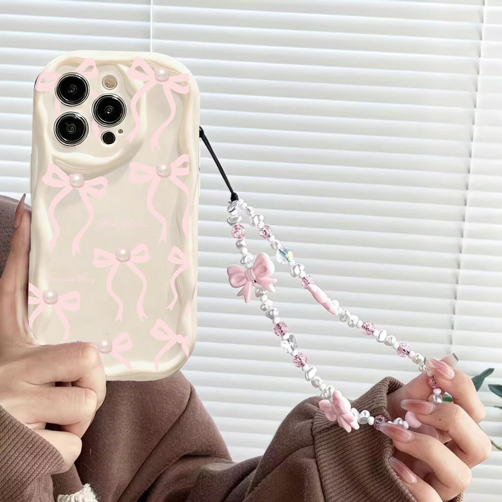 Cute Pink Bow Love Chian Strap 3D Wave Case For Honor Magic 7 Lite 400 Lite Pro X9B X9D X7D X7A X8A X6B X6A X7B X8C Cover Silico