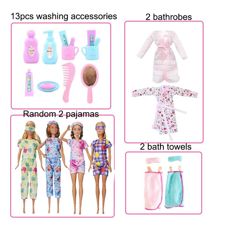 

19pcs Set Doll Clothes and Accessories 2 Bath Towels 2 Bathrobe 2 Pajamas 13pcs Bath Accessories for 11-12 Dolls Toys for Kid