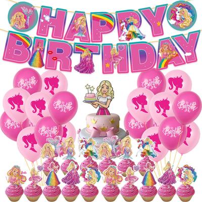 38pcs Barbie Birthday Party Supplies Includes Balloons, Banner, Cake Toppers