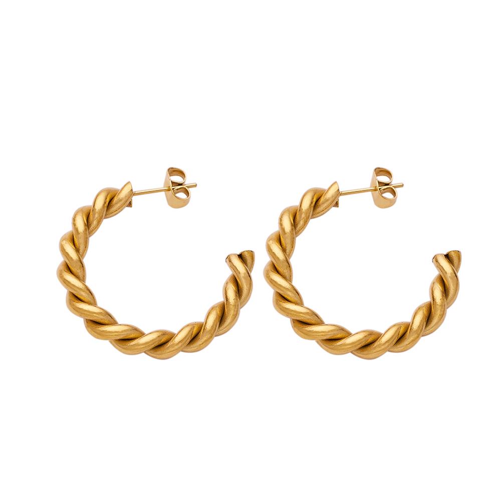 18K Gold-Plated Twisted Rope C-Shaped Earrings for Women