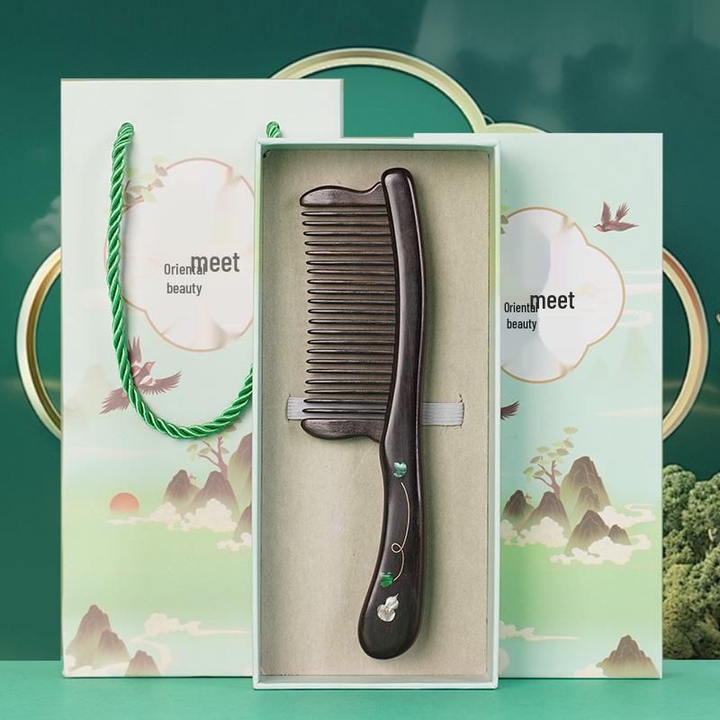 Fioletowe drzewo sandałowe Rzeźbiony drewniany grzebień Pudełko prezentowe - Wysokiej klasy prezent na ślub i Dzień Matki