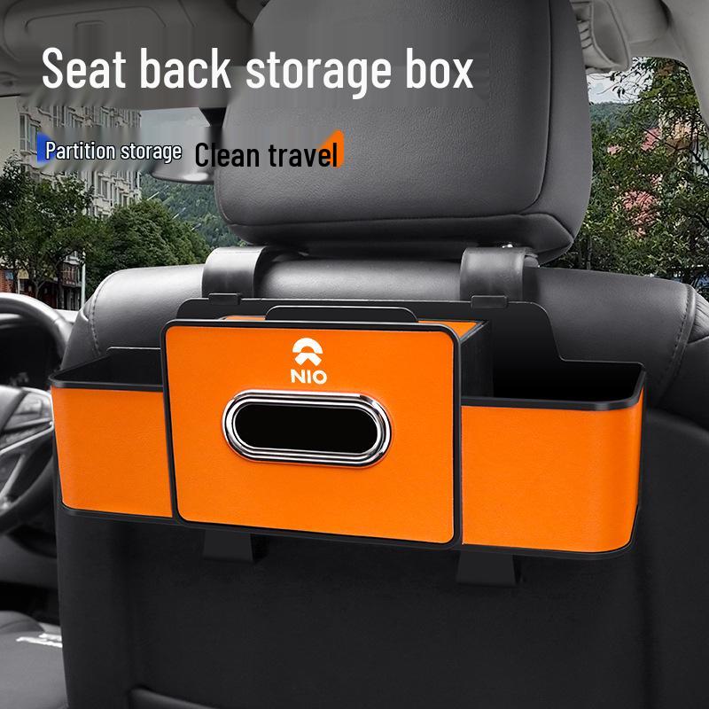 Compatible with 23 Nio ES6, ES7, ET7 Models: Rear Seat Storage Box with Cup Holder and Tissue Box.