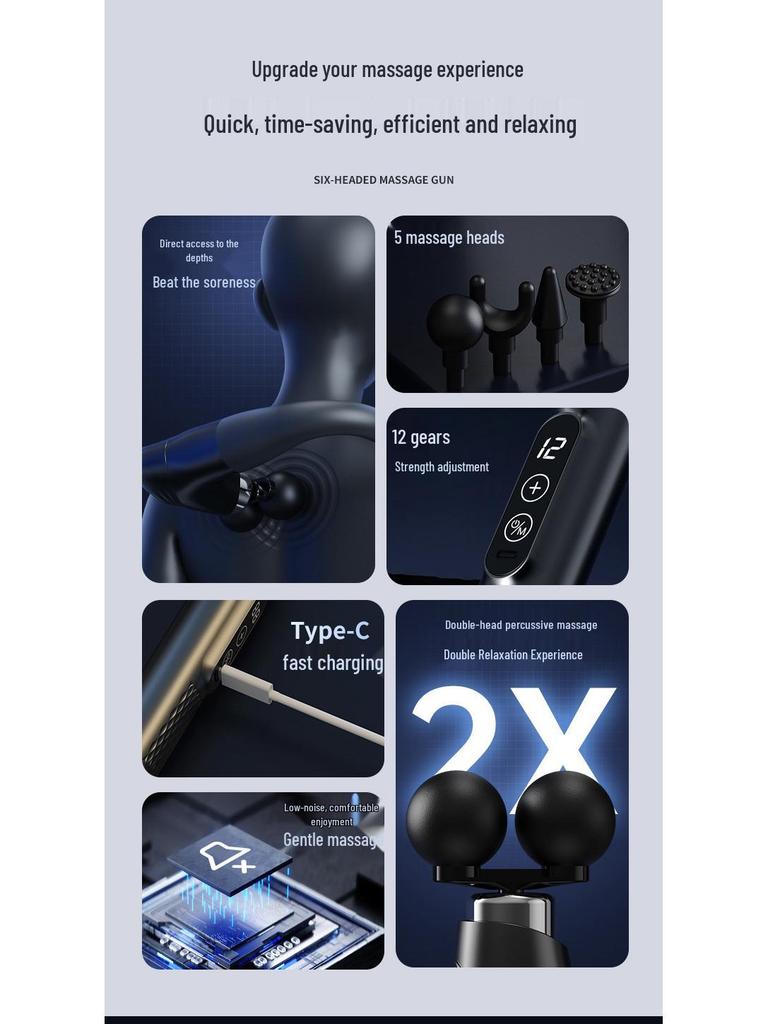 Dual-Head Long Handle Electric Fascia Gun: Professional Handheld Massager for Full Body Muscle Relaxation