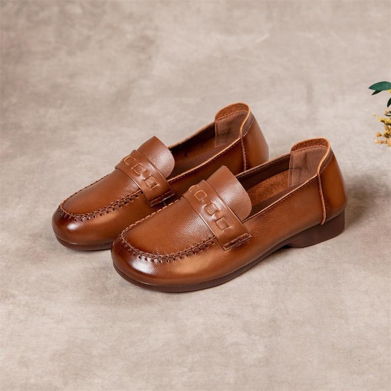 

Весенняя обувь для мам, первый слой коровьей кожи, плоская подошва, ручная работа, ретро этнический стиль, мягкая подошва, мягкая поверхность, обувь для женщин среднего и пожилого возраста 41 темно-коричневого