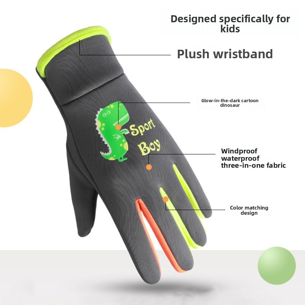 Windproof Kids Winter Cycling Gloves Night Luminous Children's Outdoor Gloves  Snowy Day