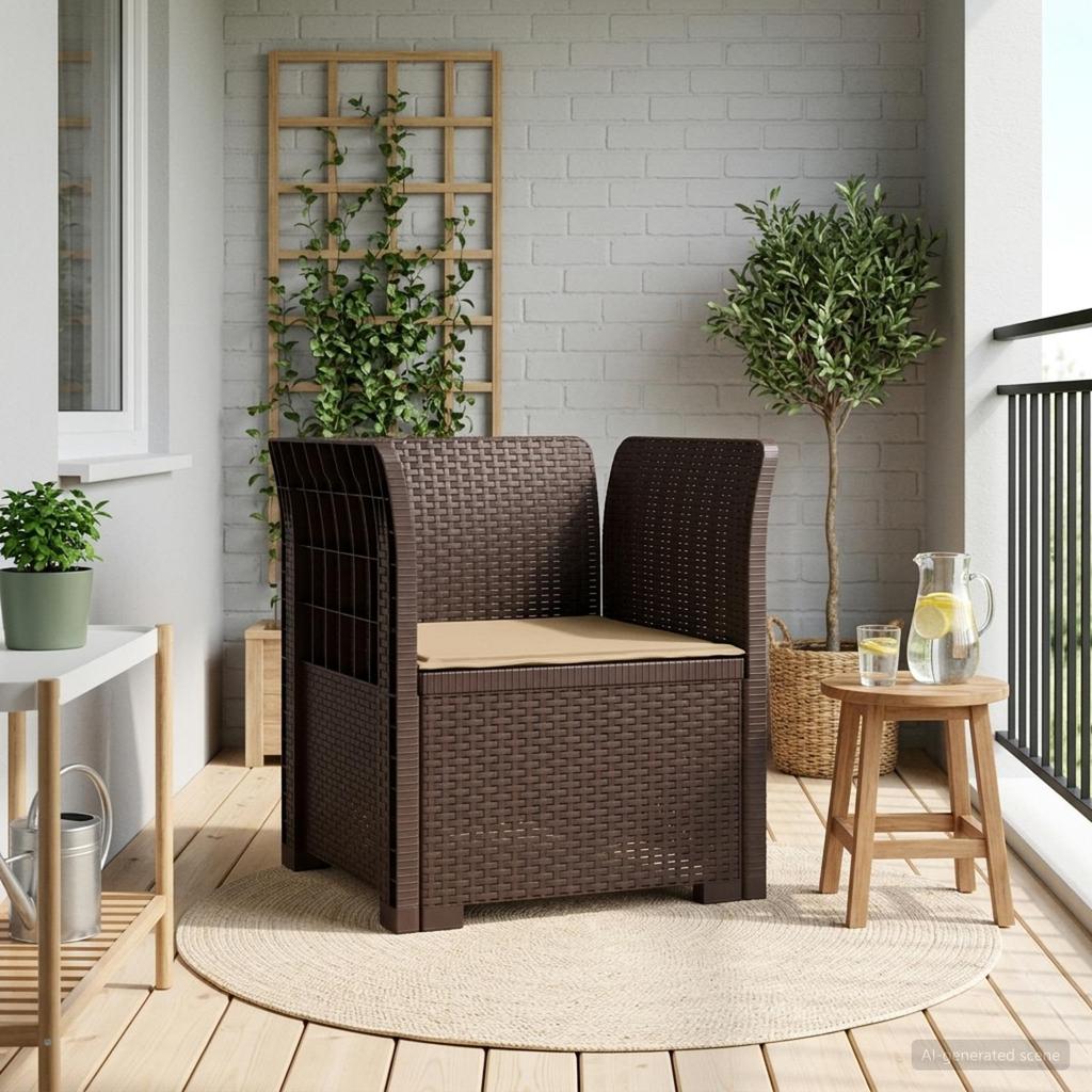 1 Seater Armchair with Cushion Rattan Look PP Brown