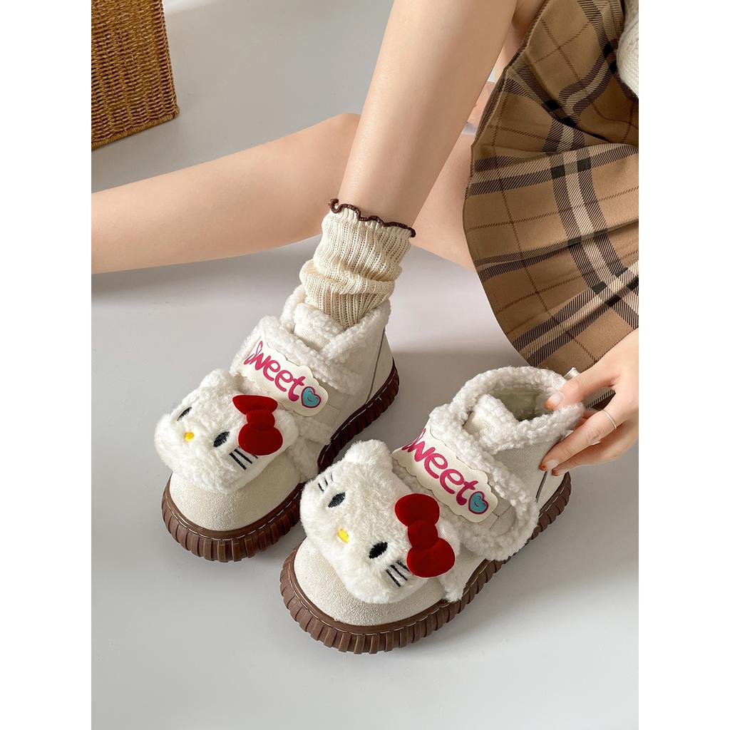 White cartoon warm thick-soled snow boots 2025 new winter piled and thickened fluffy Birkenstock cotton shoes