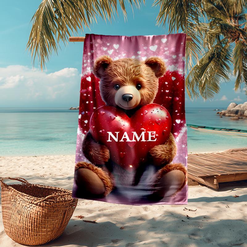 Custom Name Ultra-Soft Beach Towel with Love Theme,Ideal for Pool - Camping, Diving - Perfect Travel Essential, Vibrant Beach Towel.