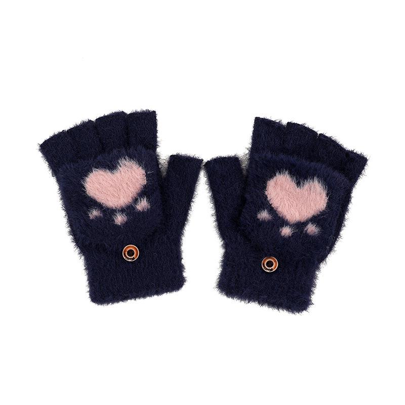 Korean Touchscreen Half Finger Cat Paw Flip Top Student Gloves Cold Proof Women Autumn Winter Fleece Knit Gloves