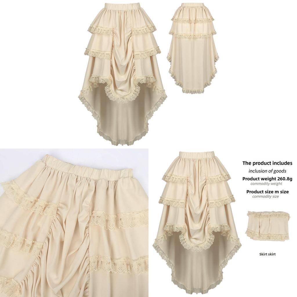 European Renaissance Vintage Skirt With Lace Trim For Cosplay And Stage Performances