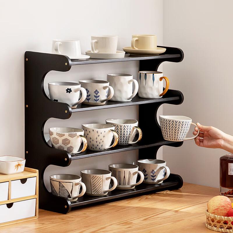 Bamboo Dustproof 4-Tier Cup Organizer Rack