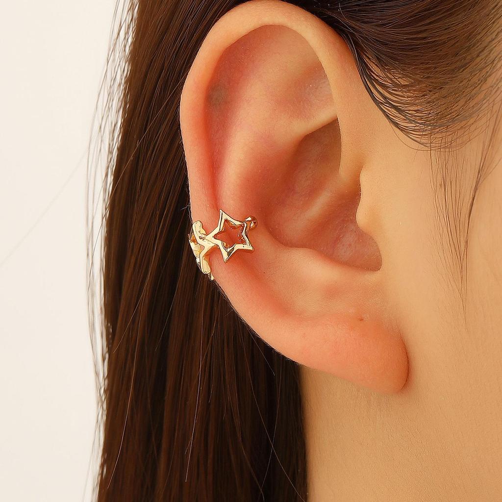 Clip per orecchio retrò francese a doppio strato in lega senza buco: Ear Cuff Semplice da Donna, Stile Freddo, di Nicchia Coreano, Temperamento