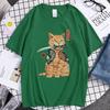 Summer Unisex 100 Cotton Shortsleeved Breathable Samurai Cat Personalized Print Tshirt For Casual And Loose Fit Hiphop Style