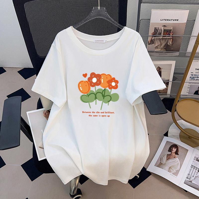 Women's Plus Size Loose Mid-Length Short-Sleeve Round Neck T-Shirt (Available in 200/300/350 Jin)
