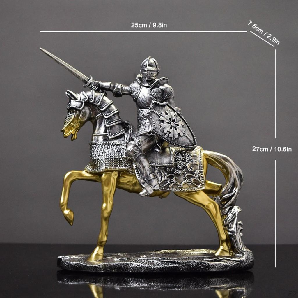 Knight Horse Statue Tabletop Ornament Resin Retro Art Crafts Decorative Figurine Figure Sculpture