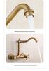 Retro French Copper Wall-Mounted Double Handle Faucet for Kitchen and Balcony.