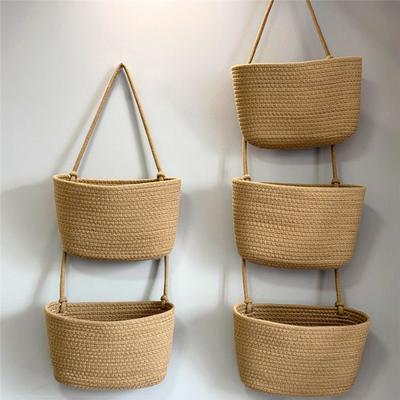 Household Wall-Mounted Woven Storage Basket, Three-Layer Hanging Design, Wall-Mounted Basket For Home Use, Environmentally