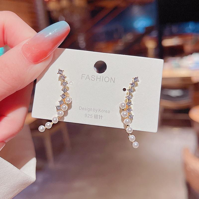 New personalized design one-word pearl diamond earrings femininity simple personalized stud earrings