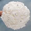 CUIWEI Wedding Bouquets for Bride & Bridesmaid - Hand Roses & Silk Roses Crystal Diamond Artificial Flowers for Wedding Parties, Churches (White)