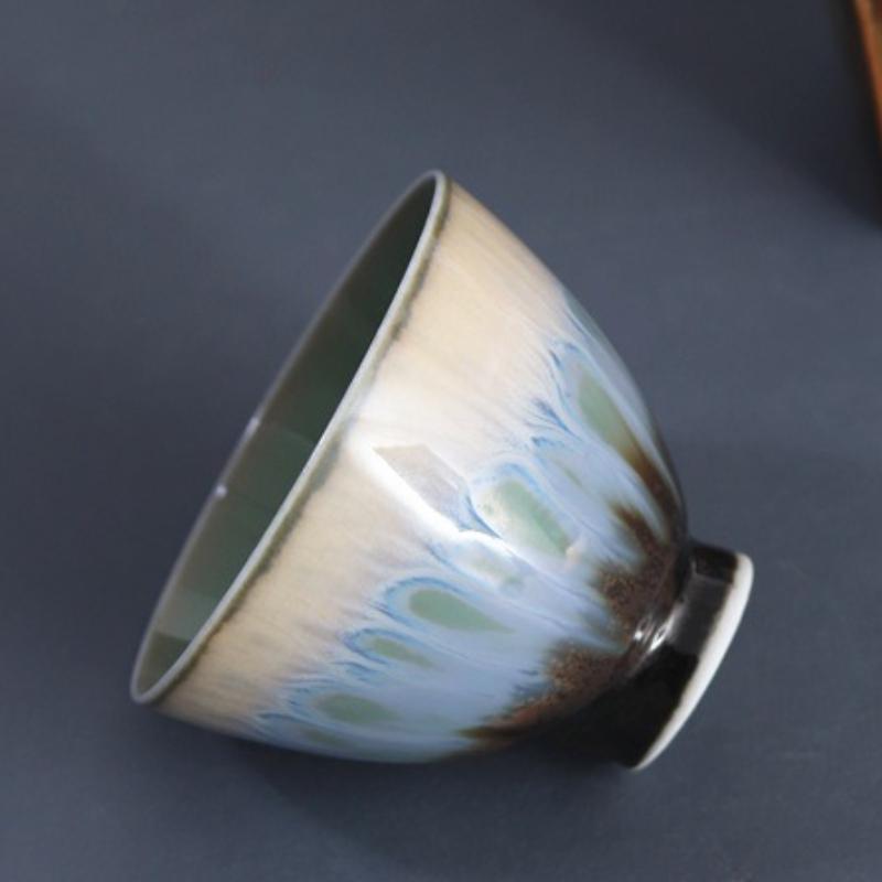 Handmade Ceramic Tea Cup Peacock Blue Glaze Color Changing Gongfu Set Chinese Style Zen Home Brewing Gift
