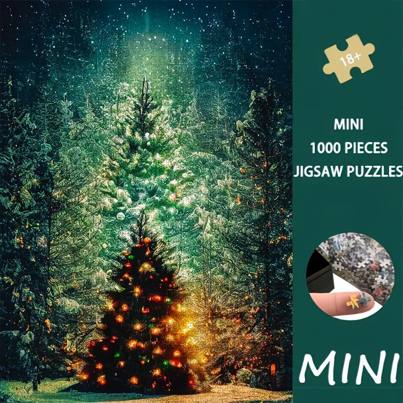 Halloween| Christmas|1000pcs Mini Jigsaw Puzzle of Two Glowing Christmas Trees in a Dark Snowy Forest at Night Suitable for Living Room Display Holida