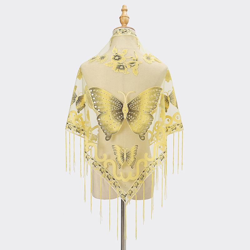 Luxury Flower Lace Hollow Scarf Butterfly Print Tassel Triangle Shawl Wraps Polyester Mesh Scarves Bridal