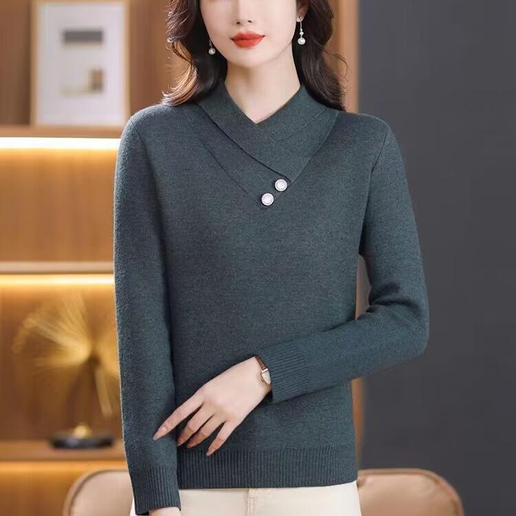 

Светр з перехресним коміром для жінок Новий осінньо-зимовий материнський внутрішній вовняний в язаний базовий светр L