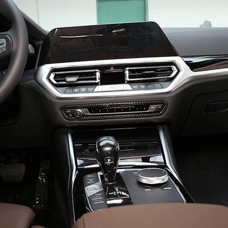Fibra de carbono ABS Car Center Console Volume Frame Decorativo Capa Guarnição Adesivo Auto Acessórios Para BMW Série 3 G20 G28 -21