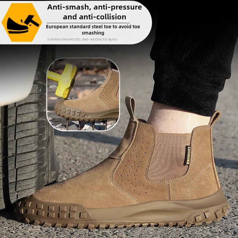 Work Boots for Men Slip On Welding Boots Indestructible Steel Toe Shoes Fireproof Safety Toe Shoes Construction Boots for Welder
