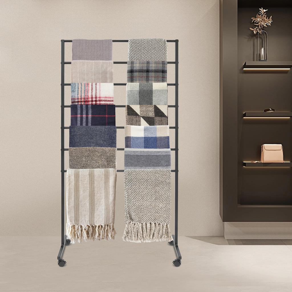 Multi-Use 7-Tier Rolling Rack for Scarves, Apparel, Accessories, Modern Rectangular Display Stand with Wheels, Storage Organizer