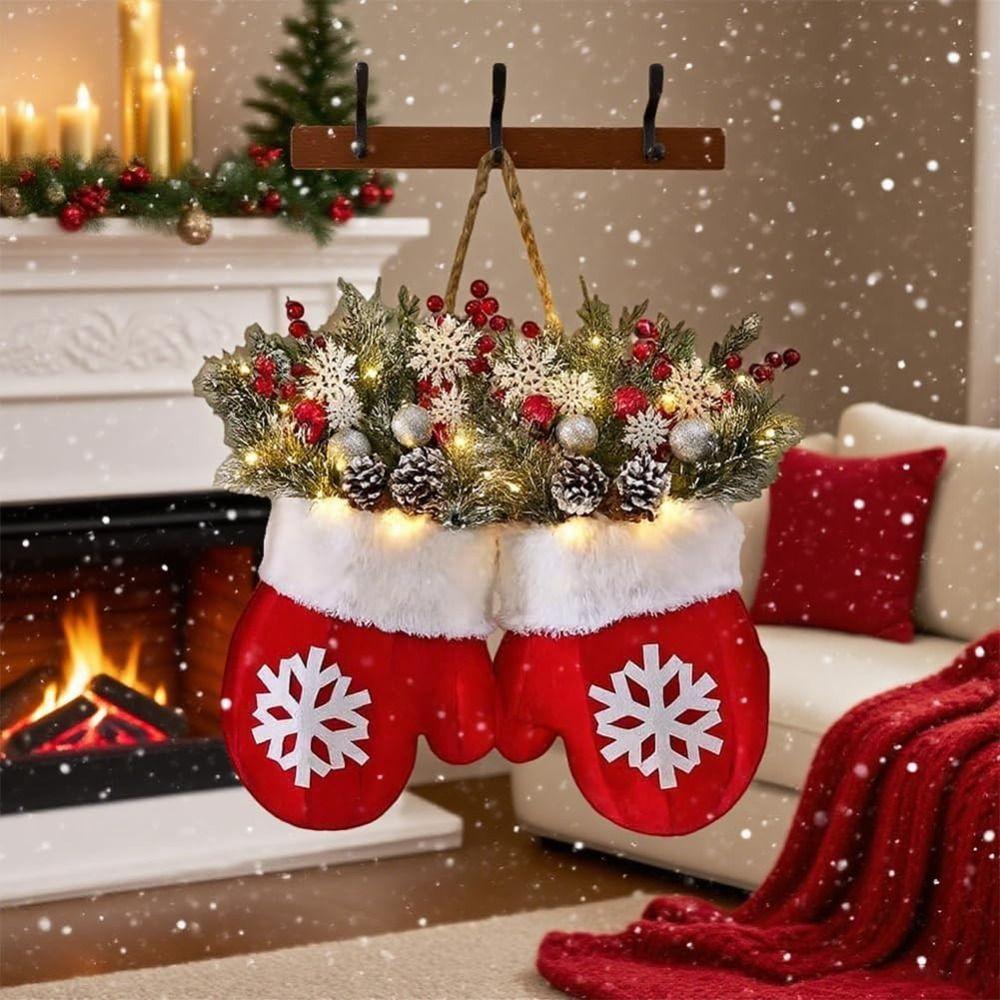 with 120 LED Lights Twinkling Christmas Mitten Wreath 10H Auto Timer Christmas Decoration Supplies Christmass Balls Hanging