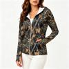 Women's Lightweight Hooded Zip-Up Jacket with Long Sleeves Pockets and Printed Design Sun Protection Outerwear for Outdoor Activities