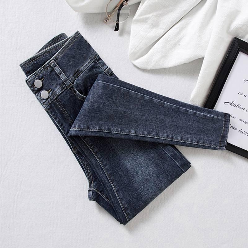 Blue-Gray High-Waisted Skinny Bootcut Jeans for Women: Fleece-Lined, Thickened, Slimming, Tapered Leg – 2022 Autumn/Winter Collection.