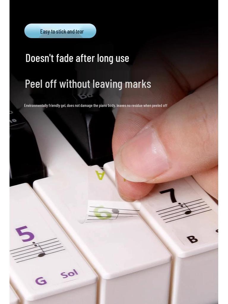 Colorful Piano Keyboard Stickers for 88, 61, and 54 Keys - Note Stickers with Numbers and Staff for Electronic Keyboards